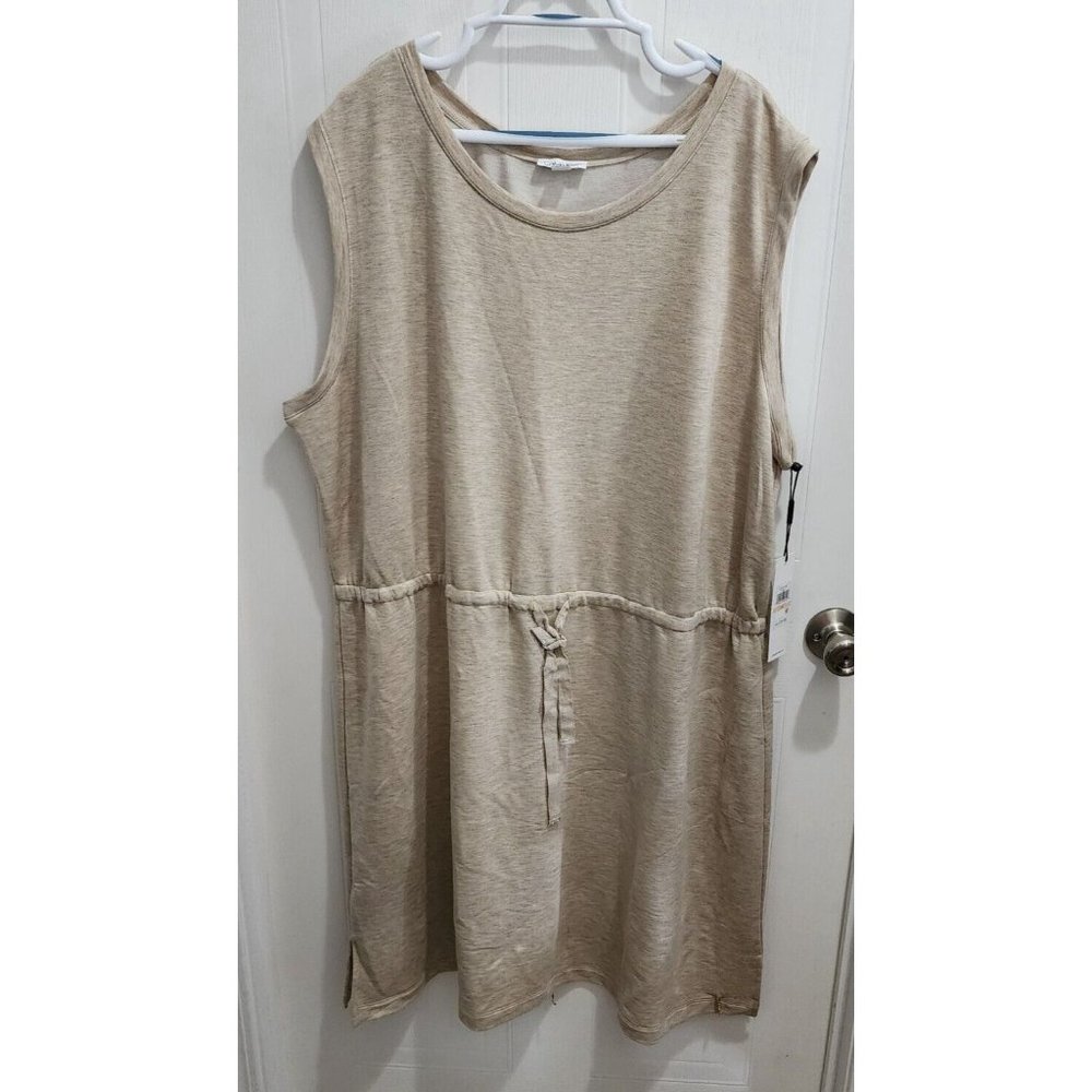 NEW Calvin Klein Women's Sleeveless Tie Waist Casual Tank Dress Tan Plus Size 2X
